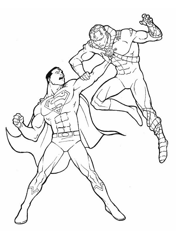 coloriage superman combat son ennemi